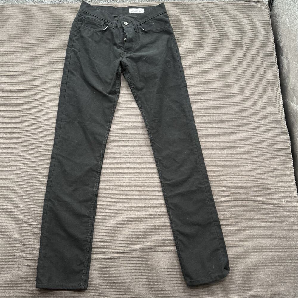 Gustin‎ Jeans Men 30/33 Black Denim Slim Fit Straight Button Fly Designer.